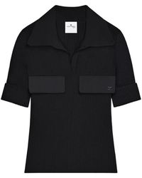 Courreges - Tops ,Zwart ,Polyester Geribbelde Polo - Lyst