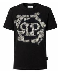 Philipp Plein - Tops ,Zwart ,Katoen Round Neck T-Shirt Hexagon - Lyst