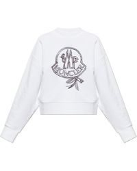 Moncler - Hoodies & Sweatvesten ,Wit ,Katoen Sweatshirt Met Geborduurd Logo - Lyst