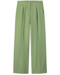 Luisa Cerano - Broeken ,Groen ,Leer Wijde Broek Met Elastische Tailleband Achter - Lyst