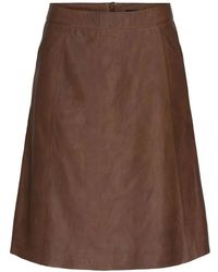 Btfcph - Rokken ,Bruin ,Leer Midi A-Lijn Leren Rok Donker Cognac - Lyst