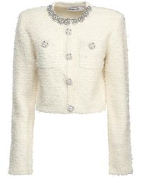 Self-Portrait - Cotton Blend Cardigan With Rhinestones-Donna - Lyst