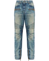 Balmain - Jeans ,Blauw ,Denim Biker Jeans - Lyst