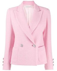Alessandra Rich Jacket With Crystal Buttons - Roze