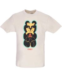 Obey - Klassieke Teddy Cream Tee Met Print - Lyst