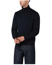 Roberto Collina - Truien & Vesten ,Blauw ,Blauwe Sweater Dolcevita Stijl - Lyst