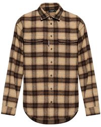 DSquared² - Overhemden ,Bruin ,Wol Geruit Overhemd Met Lange Mouwen - Lyst