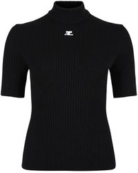 Courreges - Zwarte Ribgebreide Trui - Lyst