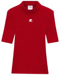 Courreges - Rode Gebreide Trui Met Logo - Lyst