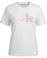 Marni - Tops ,Wit ,Katoen T-Shirt Met Logo - Lyst