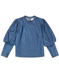 Munthe - Elegante puffärmel denim bluse - Lyst