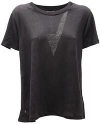 Woolrich - Tops ,Zwart ,Katoen Gemengd Linnen Katoen T-Shirt Zwart - Lyst