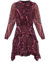 Etro - Kleedjes ,Rood ,Leer Zijden Jurk Met Ruches - Lyst