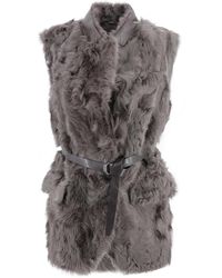 Brunello Cucinelli - Shearling Gilet Met Leren Riem - Lyst