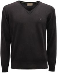 Brooksfield - Truien & Vesten ,Zwart ,Wol V-Hals Wollen Trui - Lyst