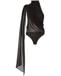ANDAMANE - Zwarte Gedrapeerde Bodysuit Met Cape - Lyst