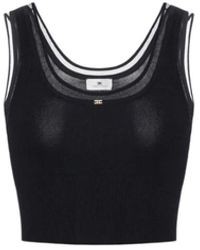 Elisabetta Franchi - Top Aus Geripptem Strick Mit Schmucklogo - Lyst