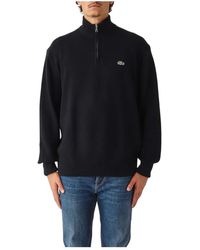 Lacoste - Truien & Vesten ,Blauw ,Wol Zip Turtleneck Pullover - Lyst