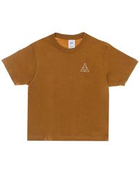 Huf - Geborduurde Driehoek Relax Tee Burnt - Lyst