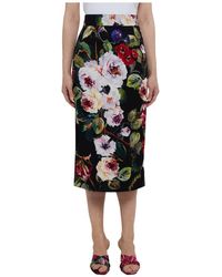 Dolce & Gabbana - Falda midi de seda con estampado de jardín de rosas - Lyst