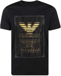 Armani - Tops ,Zwart ,Katoen Blauw T-Shirt Met Korte Mouwen - Lyst