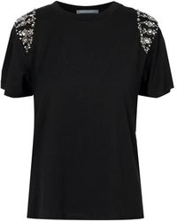 Alberta Ferretti - Schwarzes crew-neck baumwoll t-shirt mit schulterapplikationen - Lyst