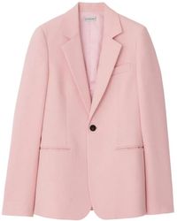 Burberry - Giacca in lana rosa chiaro con rever - Lyst