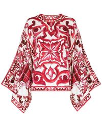 Dolce & Gabbana - Charmeuse-Bluse mit Majolika-Print - Lyst