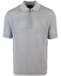 Emporio Armani - Mesh polo zip t-shirt grau - Lyst