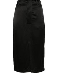 Saint Laurent - Rokken ,Zwart ,Zwarte Zijden Midi Rok Met Split - Lyst