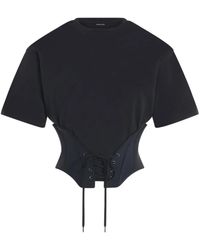 Mugler - Magliette in cotone nera con dettagli corsetto - Lyst