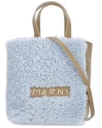 Marni - Hellblaue Lederhandtasche Mit Pelzdetails - Lyst