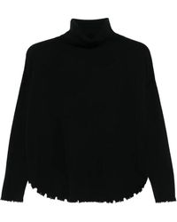 Kujten - Truien & Vesten ,Zwart ,Kasjmier Mavis Roll-Neck Sweater Met Gerafelde Zoom - Lyst