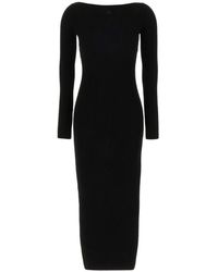 Courreges - Kleedjes ,Zwart ,Leer Jurk Van Jersey Met Off-Shoulder Halslijn - Lyst