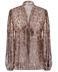 Dolce & Gabbana - Camicia in chiffon di seta con stampa leopardata - Lyst