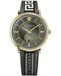 Versace - V-circle multifunktions lederuhr grün - Lyst