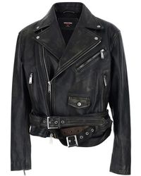 DSquared² - Leren Bikerjack Met Riem - Lyst