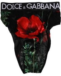 Dolce & Gabbana - Zwart Bloemenprint Hoge Taille Mesh Ondergoed - Lyst