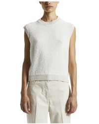 Peserico - Top Aus Reiner Baumwolle Und Pailletten - Lyst