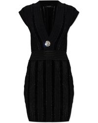 Balmain - Kleedjes ,Zwart ,Pailletten Glanzende Mini Jurk Met Pailletten - Lyst