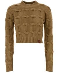 Stella McCartney - Truien & Vesten ,Bruin ,Wol Falabella Kabel Gebreide Trui Met Ronde Hals - Lyst