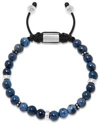 Nialaya Men Beaded Bracelet With Blue Dumortierite And Silver - Grau