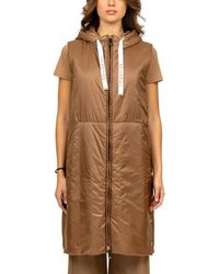 Max Mara - Camel Waterafstotende Midi Gilet Met Capuchon - Lyst