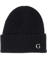 Guess - Accessoires ,Zwart ,Zwarte Gebreide Manchet Logo Hoed Vrouwen - Lyst