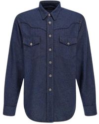 Roberto Cavalli - Overhemden ,Blauw ,Denim Donkerblauwe Denim Overhemd Gemaakt - Lyst