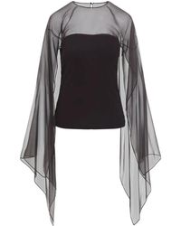 Alberta Ferretti - Overhemden ,Zwart ,Chiffon Ronde Hals Viscose Top - Lyst