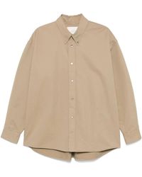 Studio Nicholson - Overhemden ,Bruin ,Bruine Button-Down Overhemd Met Logo Borduursel - Lyst