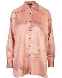 Kiton - Overhemden ,Roze ,Satijn Bloemenprint Shirt - Lyst