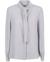 Tory Burch - Overhemden ,Grijs ,Georgette Bow Blouse - Lyst
