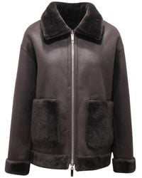 Marella - Jassen ,Grijs ,Polyester Fresa Shearling Jas - Lyst